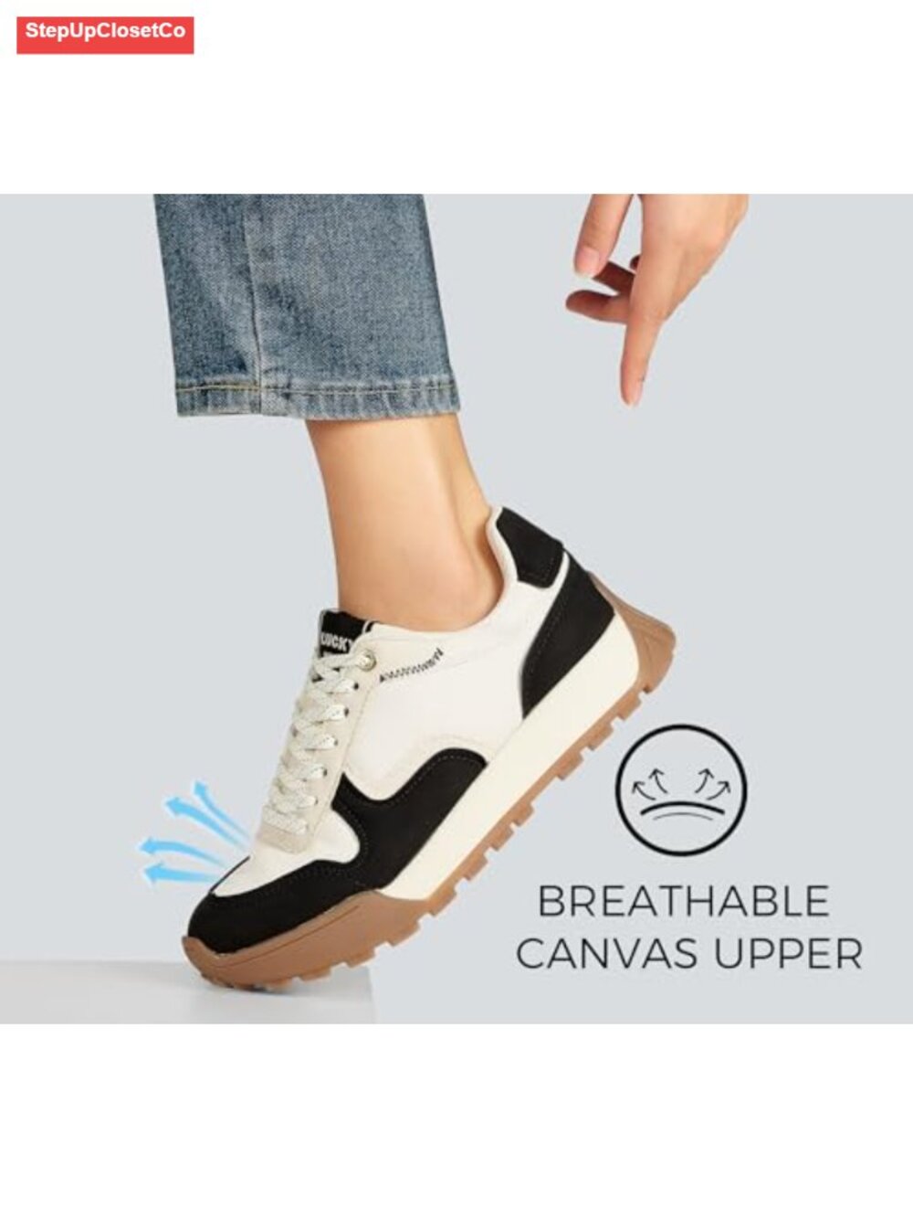 Women's Platform Canvas Casual Sneakers Lace-up Running Walking Shoes - Picture 2 of 6